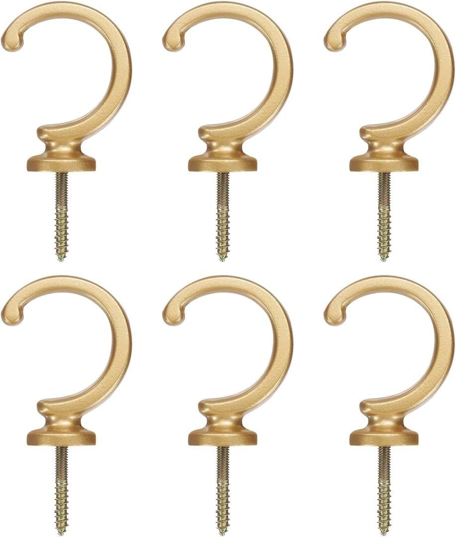 uxcell 6Pcs Curtain Holdbacks, Wall Mounted Drapery Tiebacks Hooks, Zinc Alloy Decorative Curtain Holders with Screws for Window Clothes Hat Towel, Golden