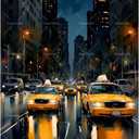 Urban Traffic Paint by Numbers Kit for Adults - DIY New York Yellow Cabs at Night Street Scene Painting on Canvas, Acrylic Paint Set for Beginners, Art for Home Decoration or Gifts(16X20IN Framed)
