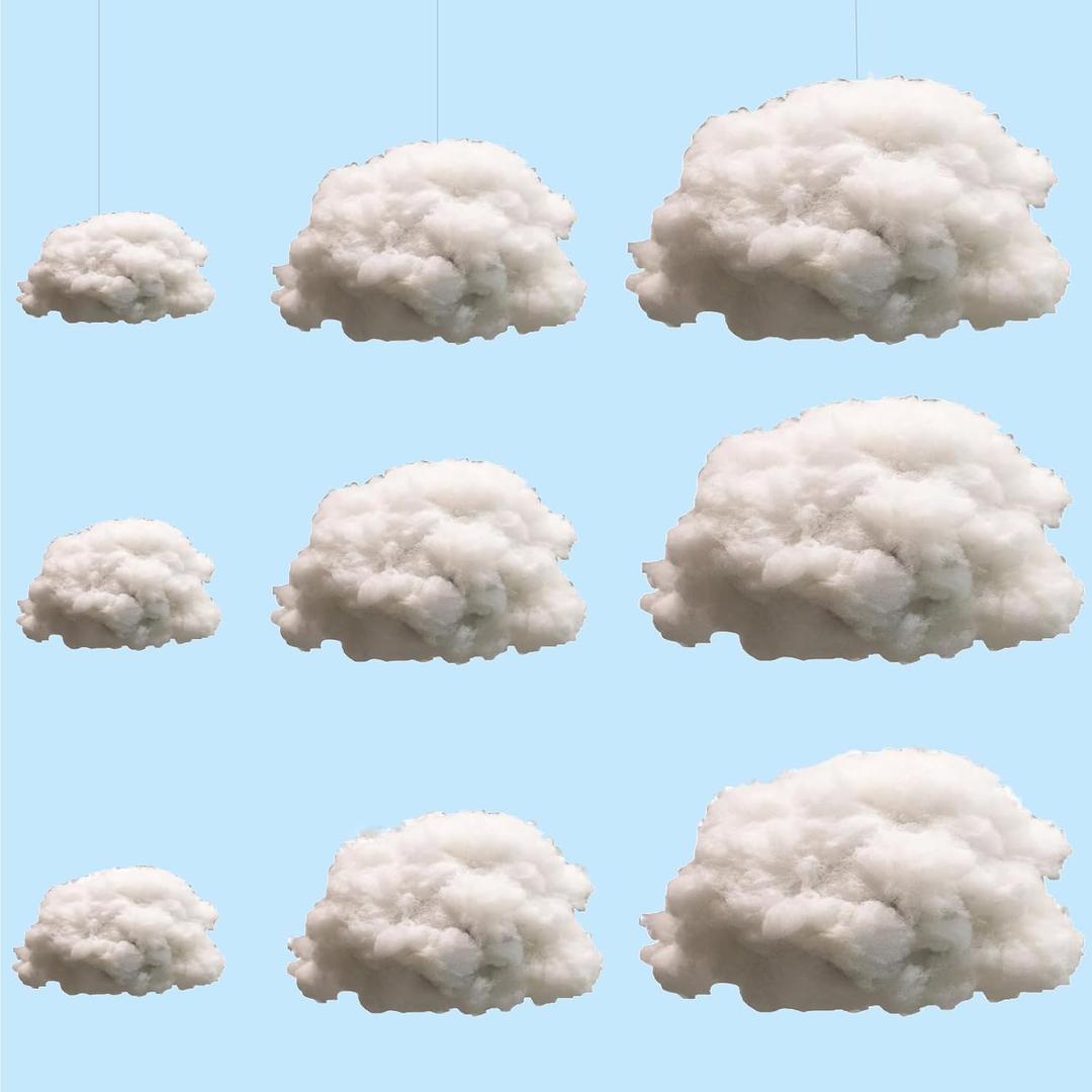 9Pcs Artificial Cloud Props, 3D Decorative Fake Clouds, Clouds for Room Ceiling, Cotton Clouds Decorations, Wedding Party Art Stage Supplies, Festival Supplies (9 Pieces, Three Different Models)
