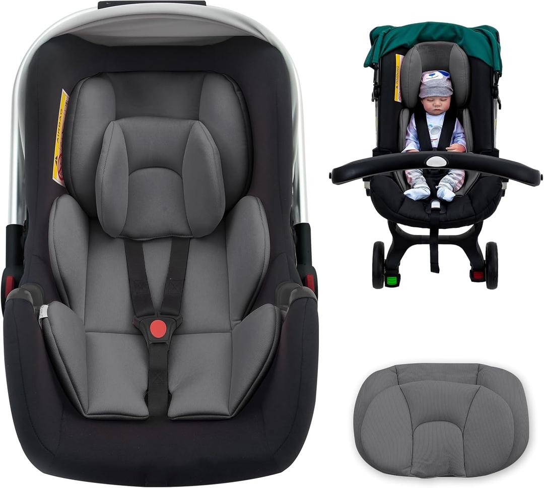 Thickened Carseat Head Support for Infant, Infant Car Seat Insert with Extra Headrest for Preemie to Newborn, Adjustable Baby Car Seat Cushion with Filled Natural Spong (Gray)