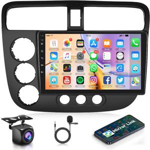 Car Radio for Honda Civic 2001-2005 Android Car Stereo, Rimoody 9 Inch Touchscreen Support GPS Navigation WiFi Mirror Link FM/RDS EQ SWC Rear View Camera Microphone