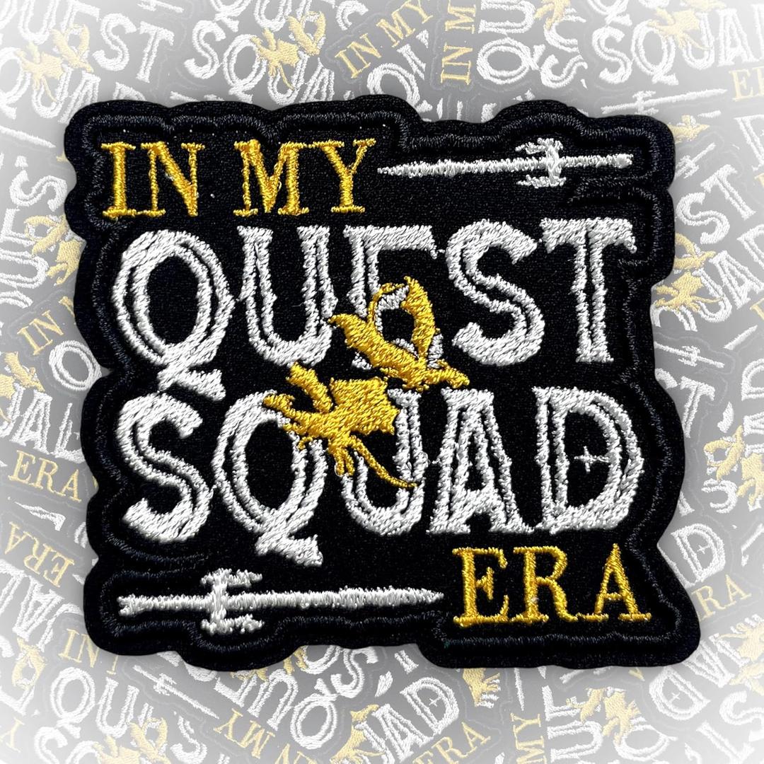 in My Quest Squad Era Patch 3 Inches Funny Dragon Fourth Wing Bookish Humor Iron On/Sew On Embroidery Fabric Applique Patches for Trucker Hats Clothes Backpack DIY Accessories Gifts for Friends Mom