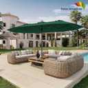 15FT Double Sided Patio Umbrella with Base Included Large Outdoor Market Umbrella with Crank Handle, UV Resistant Canopy, Sturdy Frame for Garden, Poolside, Deck, Forest Green