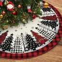 Christmas Tree Skirt 48 Inch, Red and Black Buffalo Plaid Xmas Tree Skirt, Winter Christmas Tree Mat for Home Party Holiday Indoor Outdoor Decorations