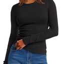 Womens Long Sleeve Thermal Shirts Slim Fit Basic Tee Tops Warm Fleece Undershirts 2025 Fall Winter Layer Outfits Black With Built In Bra M