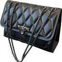Women's Diamond Lattice Flap Square Underarm Bag Elegant Chain Strap Shoulder Handbag Hobo Purse (Black)