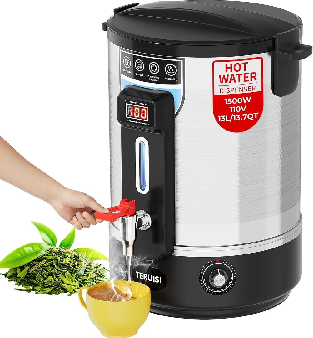 Electric Water Boiler, 13L/13.7QT Commercial Hot Water Dispenser, 1500W Hot Water Boiler Urn Beverage Dispenser with Stainless Steel Spigot, Doubled-Wall Insulation, Adjustable Temperature