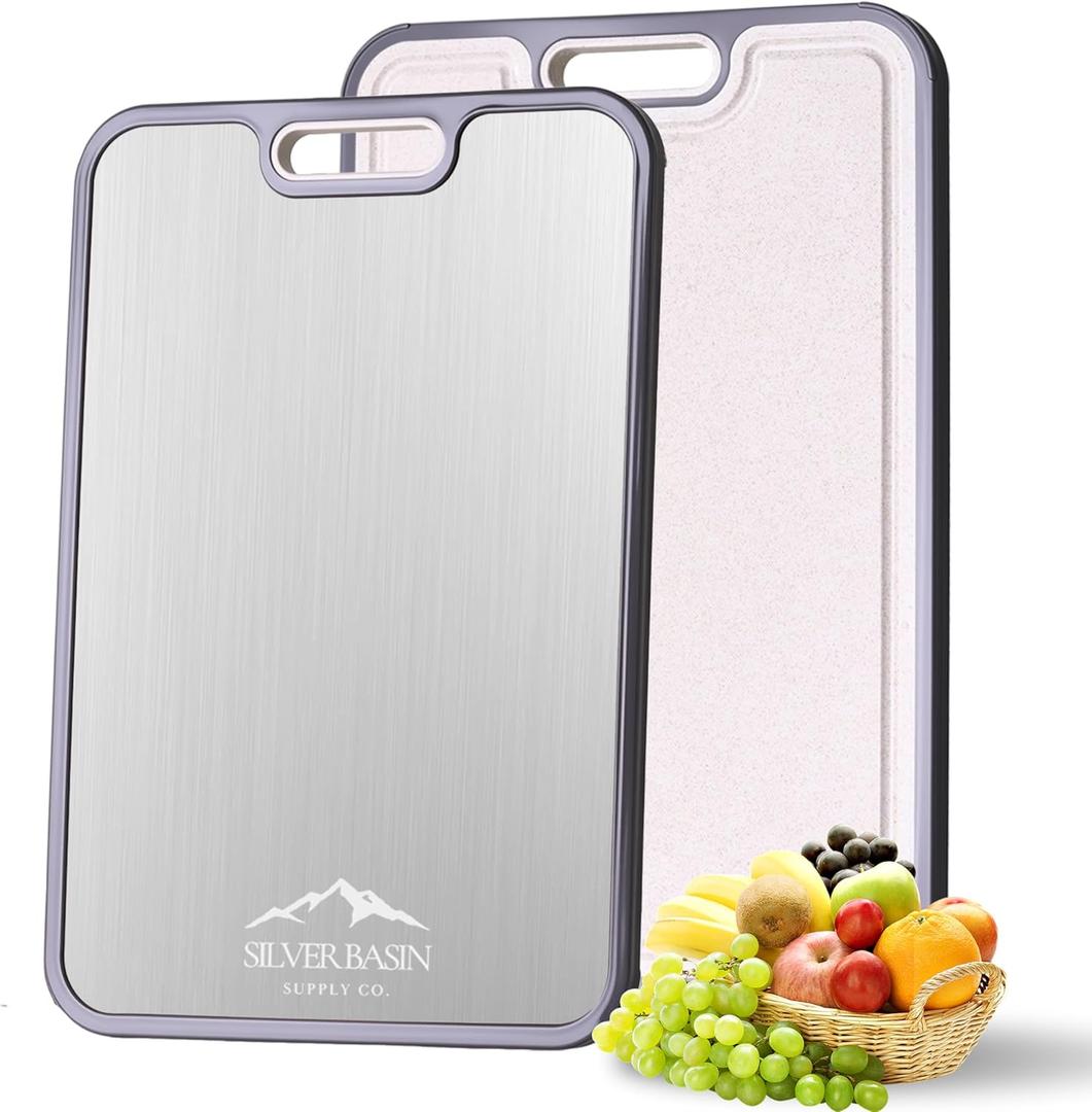 Double-Sided Titanium and Wheat Straw Cutting Board for Kitchen - Eco-Friendly, Large, Durable Chopping Board - Smart Kitchen Tools for Home Cooks and Chefs