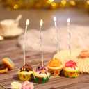 48 Pieces Twisty Birthday Spiral Cake Candles with Holders Long Thin Curly Coil Metallic Cake Cupcake Candles for Birthday Wedding Party Decoration(Metallic Silver)