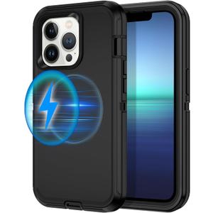 I-HONVA for iPhone 13 Pro Case [Compatible with MagSafe] Shockproof 3-Layer Full Body Protection Rugged Heavy Duty Cover Case for Apple iPhone 13 Pro 6.1 inch,Black