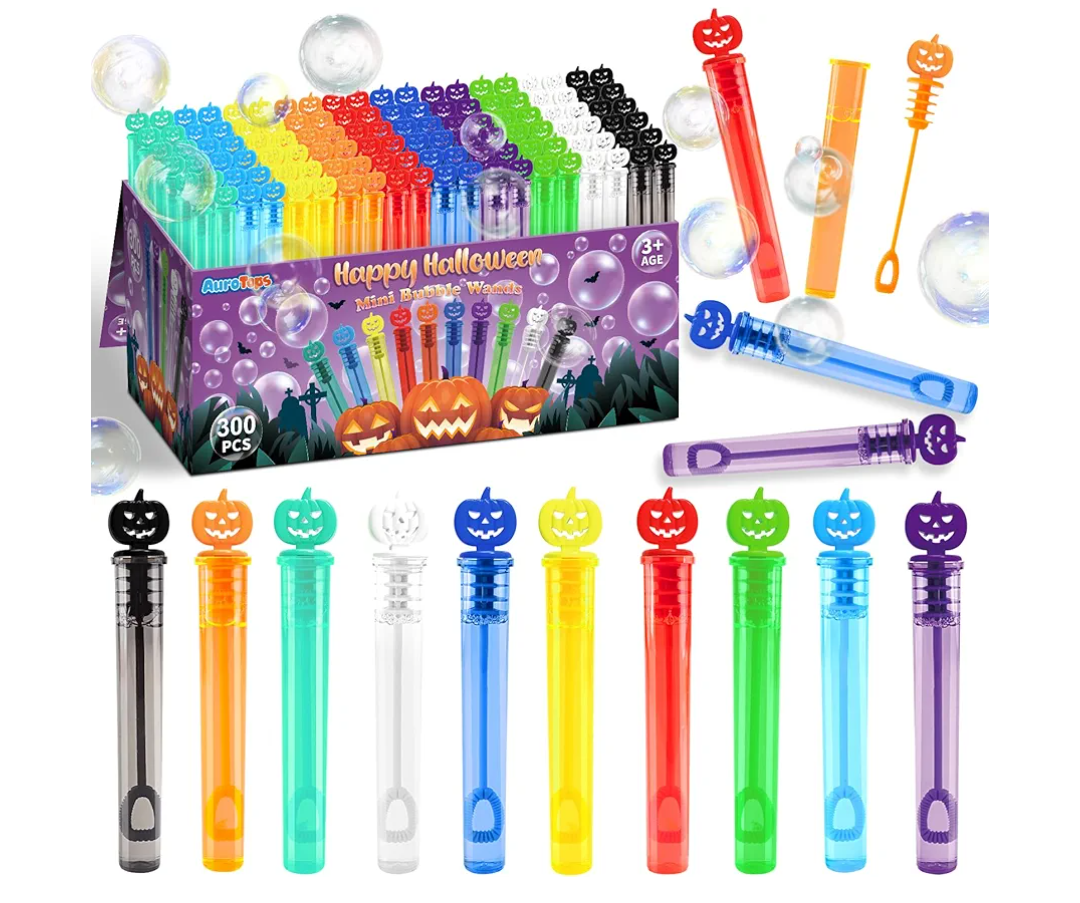 300pcs Halloween Mini Bubble Wands, Halloween-Themed Party Favors for Kids, Bubble Wands for Trick or Treat, Goodie Bags, Toys Gifts for Kids & Adults (3000PCS, 10 Colors)