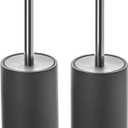 Matt Gray Ceramic Toilet Brush and Holder Set, Freestanding Toilet Bowl Cleaners Brush, Scrubber Brush for Toilet, Bathroom Accessories with Stainless Handle, Deep Cleaning