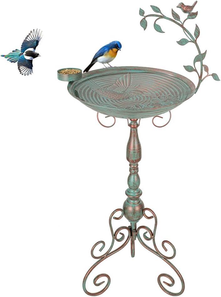 DREAMSOUL 13" Bird Bath Stand, Vintage Hummingbird Bird Bath with Folding Bracket Metal Birdbath for Garden Yard Decoration (Green)