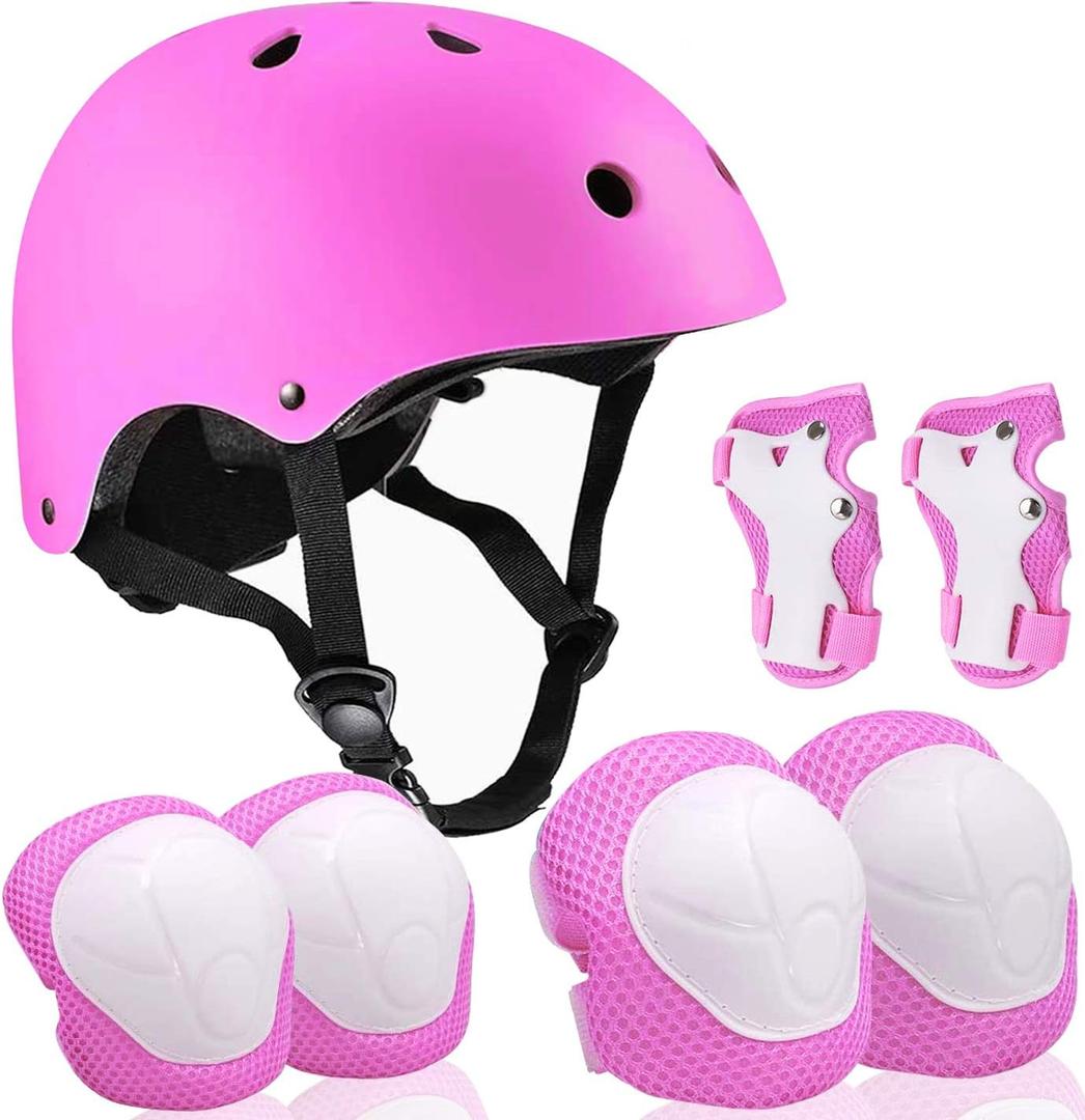 Upgrade Kids Bike Helmet Set Skateboard, Kids Helmet Elbow Pads Wrist Guards Adjustable for 3~10yrs Girl Boy Kids Protective Gear Set for Sport Cycling Bike Roller Skating Scooter Rollerblade