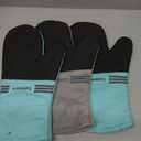 Cuisinart Neoprene Oven Mitts Aqua + Black Heat Resistant 7.5" X 12.5" Set of 3