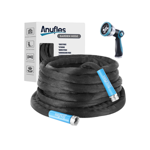 Aunfles 50FT Garden Hose - Flexible Water Hose with 10 Spray Nozzle, Lightweight Design, Easy Storage, Leak-Proof, Compact, Portable, Car Wash for Yard (Black)