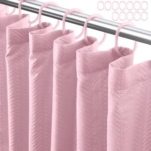 Pink Shower Curtain or Liner - Waffle Textured Thin Fabric Shower Curtains for Bathroom, Light Weighted Polyester Cloth Bath Curtain Set with 12 Plastic Hooks72Wx72H, Pink