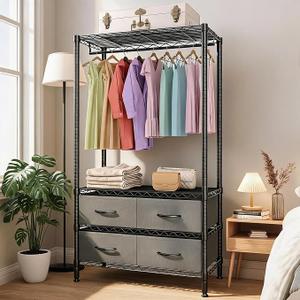 Garvee Freestanding Clothes Rack with Drawers and Adjustable ShelvesHeavy-Duty Garment Rack, Portable Closet Organizer, For Bedroom Dorm Apartment, Hanging Cloth Storage