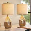 OYEARS Boho Table Lamps Bedroom Living Room Set 2,Suitable for Small Space,Farmhouse RattanTable Lamp 19Rustic Egg Design Resin Light Decoration,Nightstand Bedside Lamps for Office Study Rest