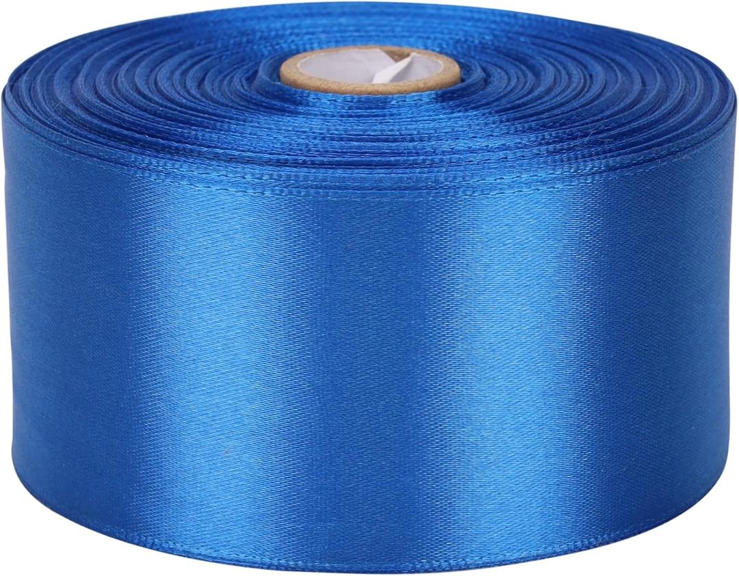 2 inch x 50 Yards Blue Single Face Satin Ribbon Solid Fabric Ribbon for Gift Wrapping Floral Bouquets Wedding Birthday Party Decoration Hair Floral Craft Sewing
