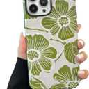 Compatible for iPhone 16 Plus Case, Cute Green Flowers Pattern Case for Women, with Shockproof Soft TPU and Hard PC 2-Layer Protective Cover Designed for iPhone 16 Plus 6.7"-Green