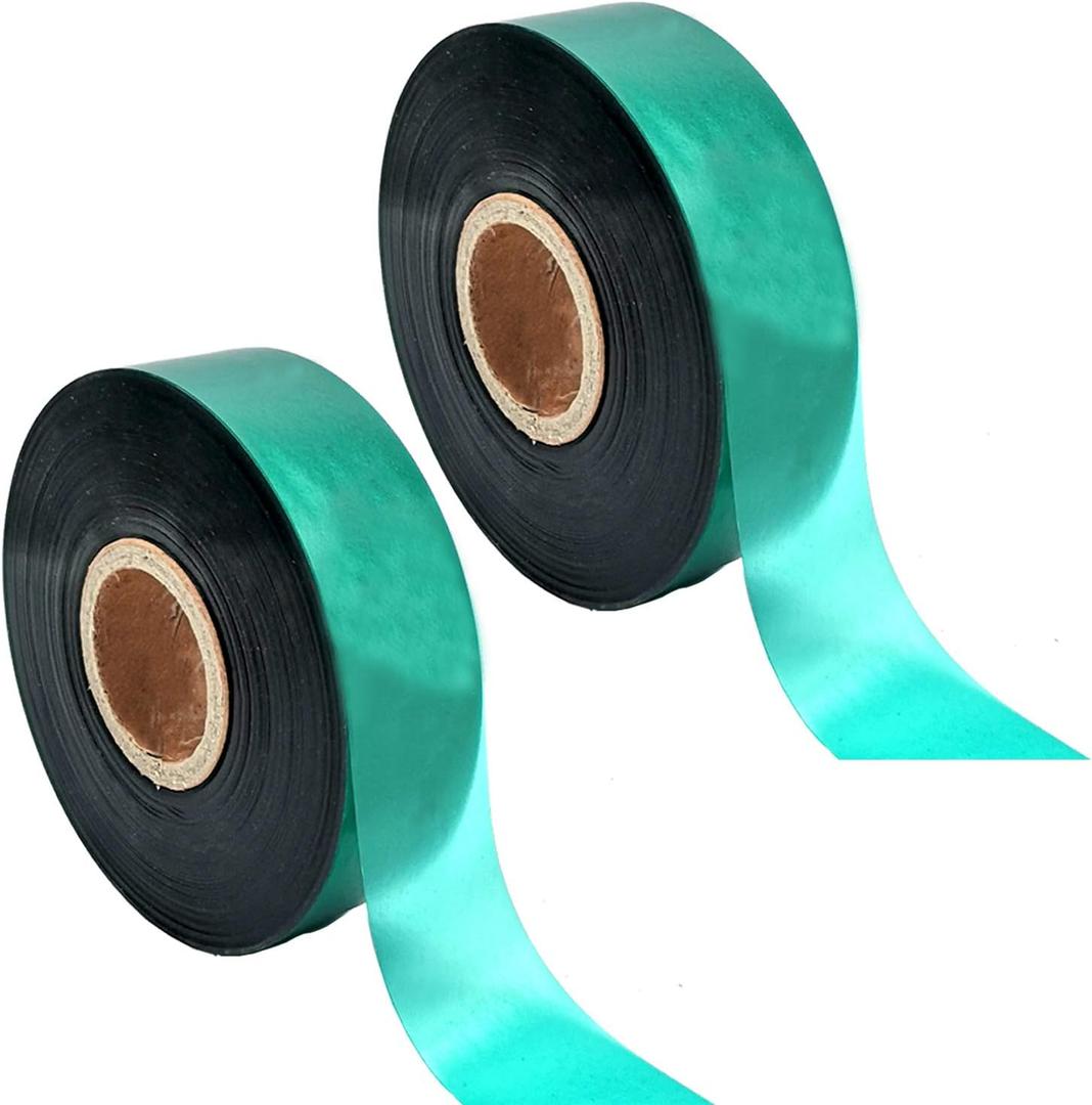 2 Rolls Stretch Tie Tape Garden Tie Tape Thick Plant Ribbon Garden Green Vinyl Stake for Indoor Outdoor Patio Plant Use, 1 Inch Wide by 150 Feet Long