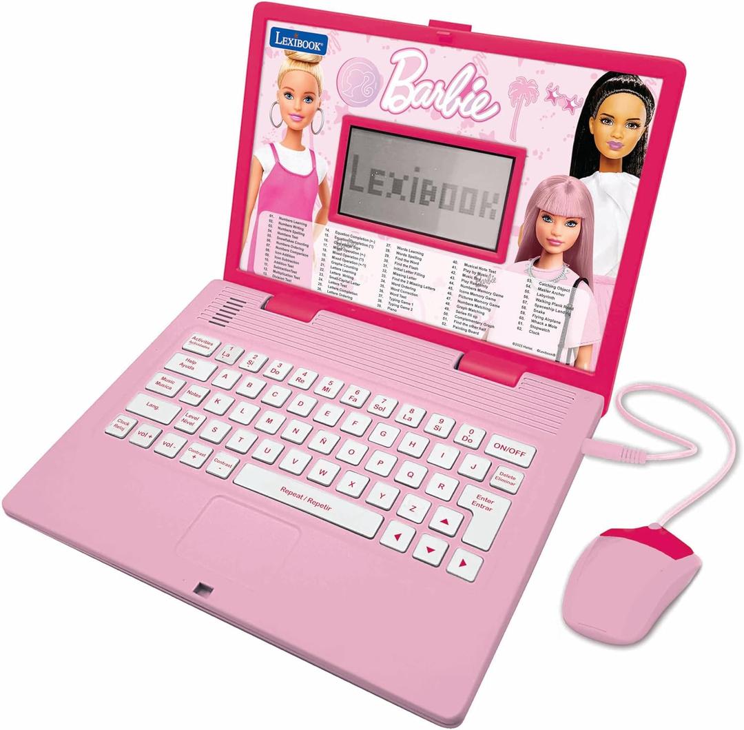 Lexibook Barbie, Educational and Bilingual Laptop in English/Spanish, Toy for Children with 124 Activities to Learn, Play Games and Music, Pink, JC598BBi2