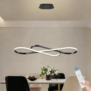Modern LED Chandelier Black Dimmable LED Pendant Light for Dining Room Light Fixture Over Table Modern Kitchen Island Lighting High Ceiling with Remote for Living Room, 31.7 Inch
