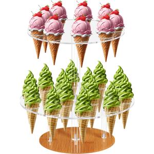 Acrylic Ice Cream Cone Holder 23 Holes 2 Tiers Stand Clear Cupcake Stand Display Rack for Birthday Parties Weddings Christmas