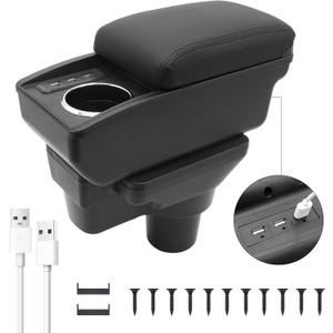 YJYWZH Car Armrest Storage Box for Hyundai Accent Solaris Verna 2017-2020 Double-Layer Car Center Console Armrest Box with 6 USB Ports and Cup Holder for Car Accessories(Black Thread)