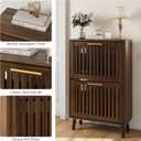 Smart FENDEE Shoe Cabinet Storage for Entryway with 2 Flip Drawers, Slatted Shoe Cabinet with Golden Handle, Wooden Hidden Shoe Rack Freestanding Narrow Slim Shoes Organizer for Hallway, Entrance