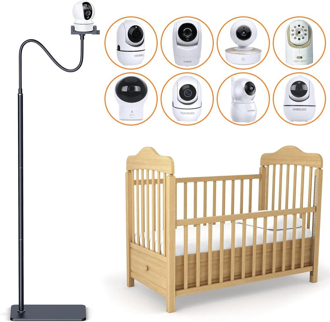 Baby Monitor Mount, Baby Monitor Floor Stand Compatible with Infant Optics DXR-8 Pro,Nanit Pro,HelloBaby,ufy,Vtech,ANMEATE Baby Monitor Camera, Adjustable Height Baby Monitor Holder (Black)