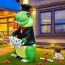 5ft Long Graduation Season Inflatable Outdoor Decorations, Dr. Dinosaur Inflatable Yard Decorations LED Light Decoration for Holiday Party Garden Lawn