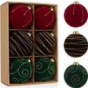 Velvet Christmas Ball Ornaments Set - 6 Pcs 4" Large Hanging Balls Burgundy Brown Green with Gold Detailing Shatterproof Luxury Decor for Xmas Tree Holiday Home Party & Seasonal Decorations