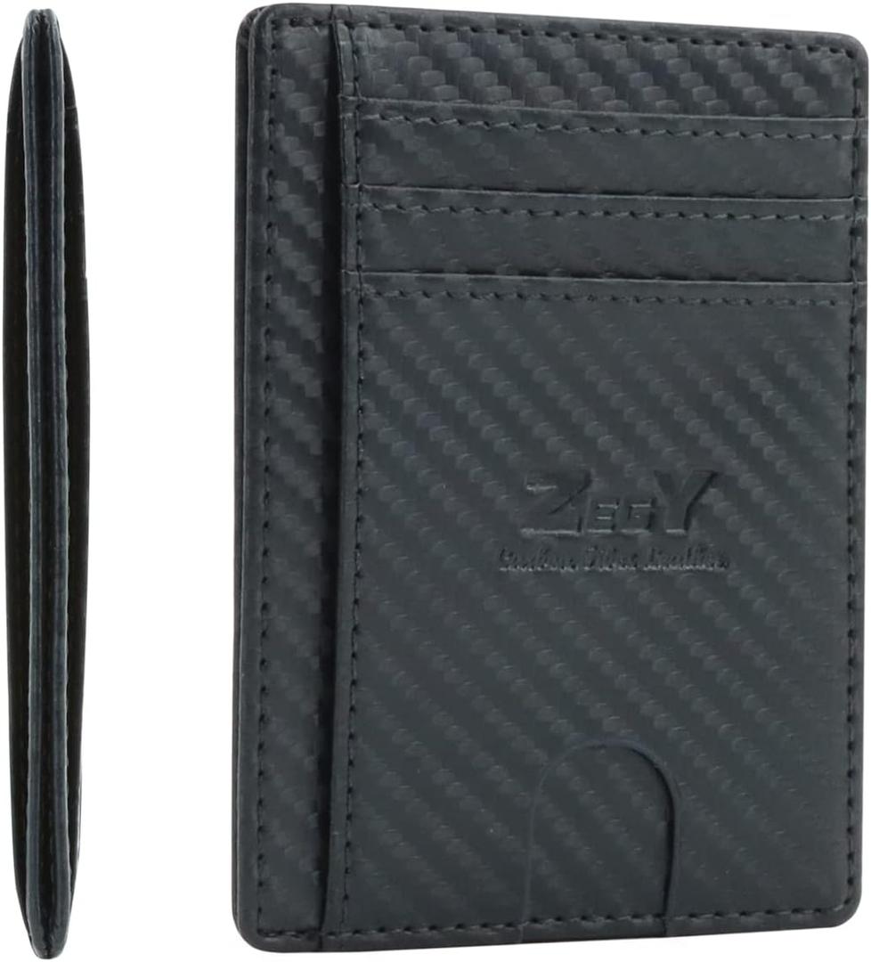 Slim Credit Cardholder Minimalist Wallet Premium Carbon Fiber Leather Wallet Cardholder Wallet for Men and Women with 7 Slots Including 1 ID Card Slot RFID Blocking Slim Wallet (Blue)