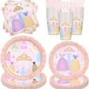 175Pcs Princess Paper Plates Napkins, Princess Themed Birthday Party Decorations Pink Party Supplies Disposable Dinnerware Set Plate, Utensils, Cup, Napkin, Tableware Set, Serve 25 Guests