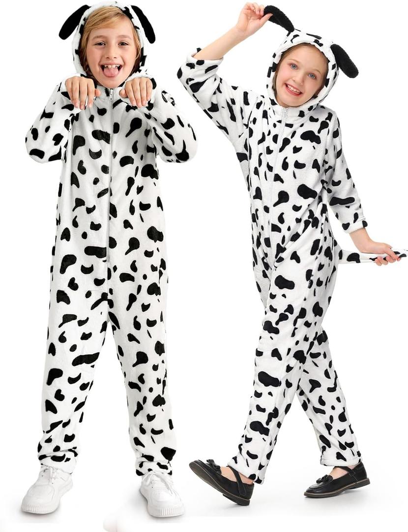 BesserBay Unisex Kids Fleece Dalmatian Costume 100 Days of School Animals Onesie with Tail, 2-14 Years (White)