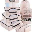 Veken 8 Set Packing Cubes, Travel Gifts for Women Mom, Carry on Suitcase Organizer Bags with Hanging Toiletry Bag and Large Laundry Bag, Travel Essentials Luggage Accessories for Cruise Ship (Dutch Cream and Black)