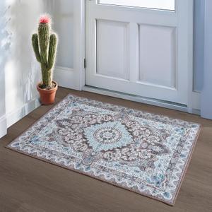 Foxmas Small Rugs for Entryway 2x3 Feet, Non-Slip Doormat Indoor Entrance Vintage Washable Area Rug, Low Pile Throw Rugs for Entryway Bedroom Kitchen Living Room, Brown