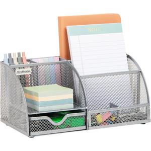 Mind Reader 7-Compartment Desktop Organizer, File & Accessory Storage, Metal Mesh Office Organizer for Desk, Workspace, Mail, Silver