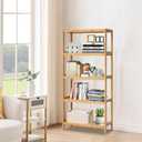 buenotoys Bamboo Corner Shelf, Storage Rack Organizer, Bamboo Shelves Stand for Bathroom Kitchen Living Room Balcony (5-Tier)