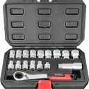 BILITOOLS 17-Piece Pass Through Socket Set, 3/8" & 1/2" Dr. Universal Pass Thru Go Through Ratchet Socket Wrench Mechanics Tool Set for Hex, Square, E-Torx, Spline Fasteners