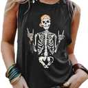 BRUBOBO Women's Funny Skull Graphic Tank Tops Summer High Neck Sleeveless Workout Tee Shirts (Medium, Black)