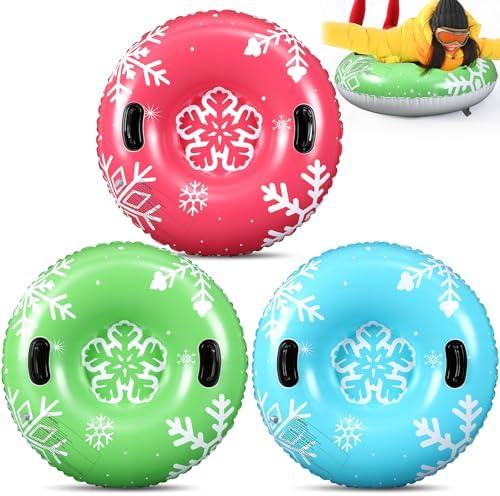 Sotiff 3 Pack Snow Tubes for Sledding 36'' Heavy Duty Inflatable Snow Sleds for Adults Winter Toys for Outdoor Sledding, Christmas Sleds Gift