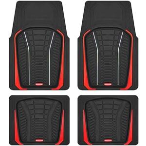 Rubbermaid Car Floor Mats Full Set – Premium All-Weather Car Mat with Brushed Aluminum Inserts, Universal Trim-to-Fit Design, Anti-Slip Backing for Cars, SUVs, Trucks, and Vans