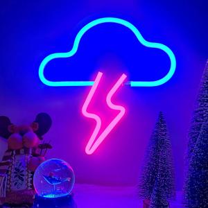 Neon Sign LED Cloud Lightning Neon Signs for Wall Decor Hanging Battery or USB Powered Light Up Neon Lights for Bedroom Aesthetic Kids Room Living Room Bar Party Christmas Wedding Pink