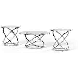 Signature Design by Ashley Hollynyx Contemporary Round 3-Piece Occasional Table Set, Includes Coffee Table and 2 End Tables, Chrome