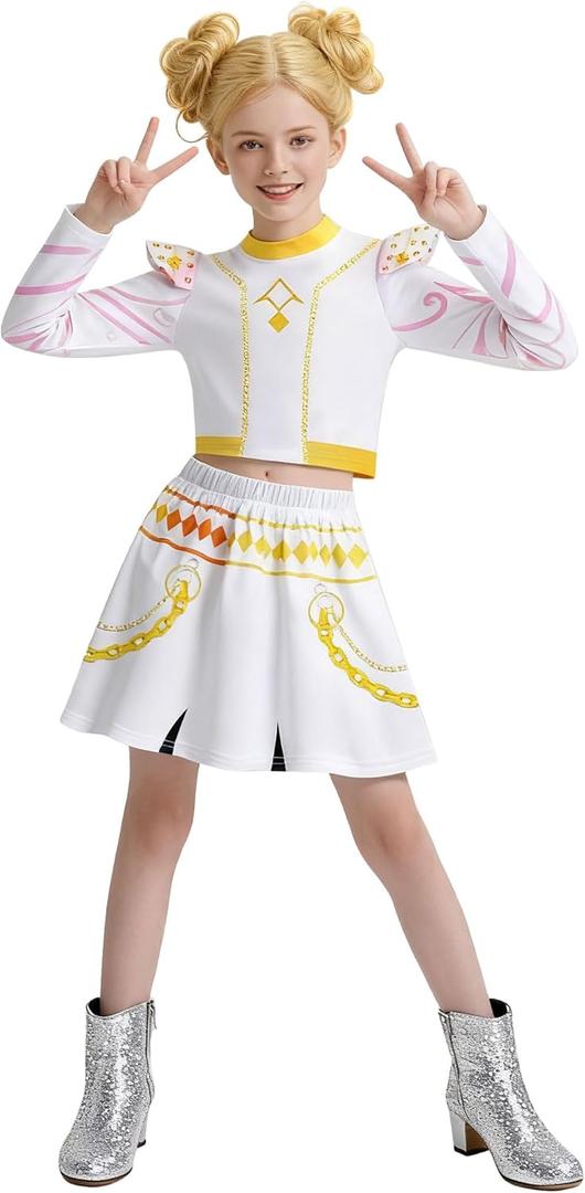 Girls 3PCS Fashion Stage Costume Outfits, 4-12 Years (8-9 Years, White)