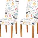 Kigai Cute Funny Kids Dinosaurs Chair Covers Set of 2, Washable Removable Chair Covers Protector for Dining Room,Hotel,Ceremony