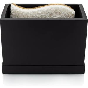 Essentra Home Matte Black Kitchen Sponge Holder, Modern Kitchen Sink Caddy with Drain Tray